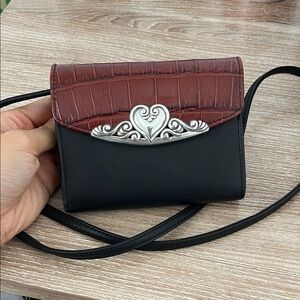 Brighton Black and Brown Scrolled Heart Crossbody Wallet